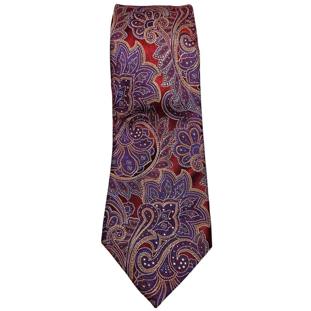 Countess Mara Mens Silk Tie Burgundy Purple Gold Paisley Floral Hand Made Crown